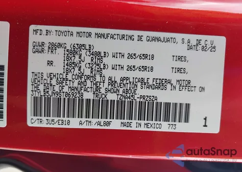 2025 Toyota Tacoma Limited 4Wd from USA, damaged, VIN 3TYLB5JN9ST069238